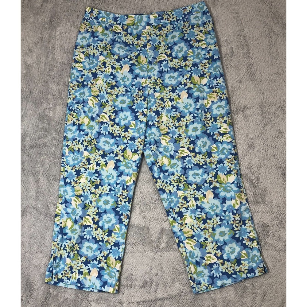 Cherokee‎ Capri Pants Women's Size 8 Blue Floral Side Zipper Stretch Tropical